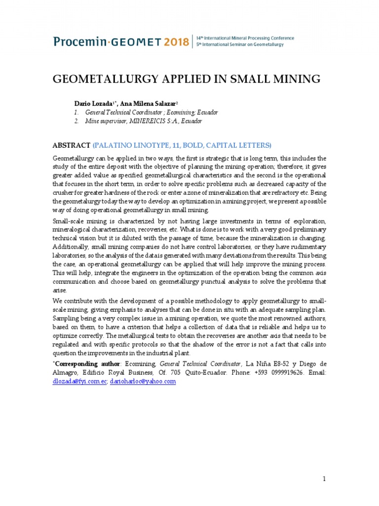 Geometallurgy Strategies for Small Mining | PDF | Mining | Mathematical ...