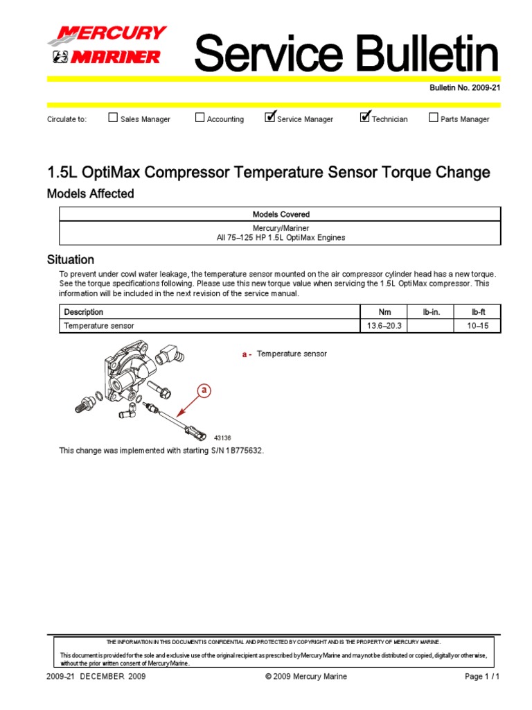 1.5L OptiMax Compressor Temperature Sensor Torque Change Bulletin No