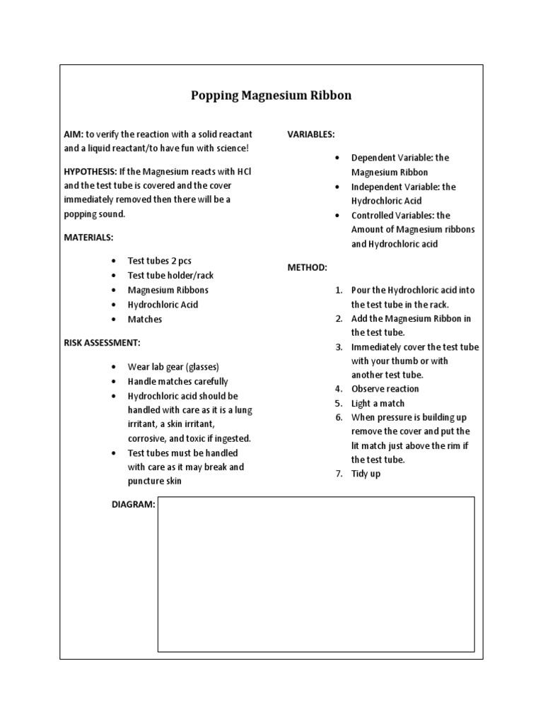 Popping Magnesium Ribbon | PDF | Magnesium | Hydrochloric Acid