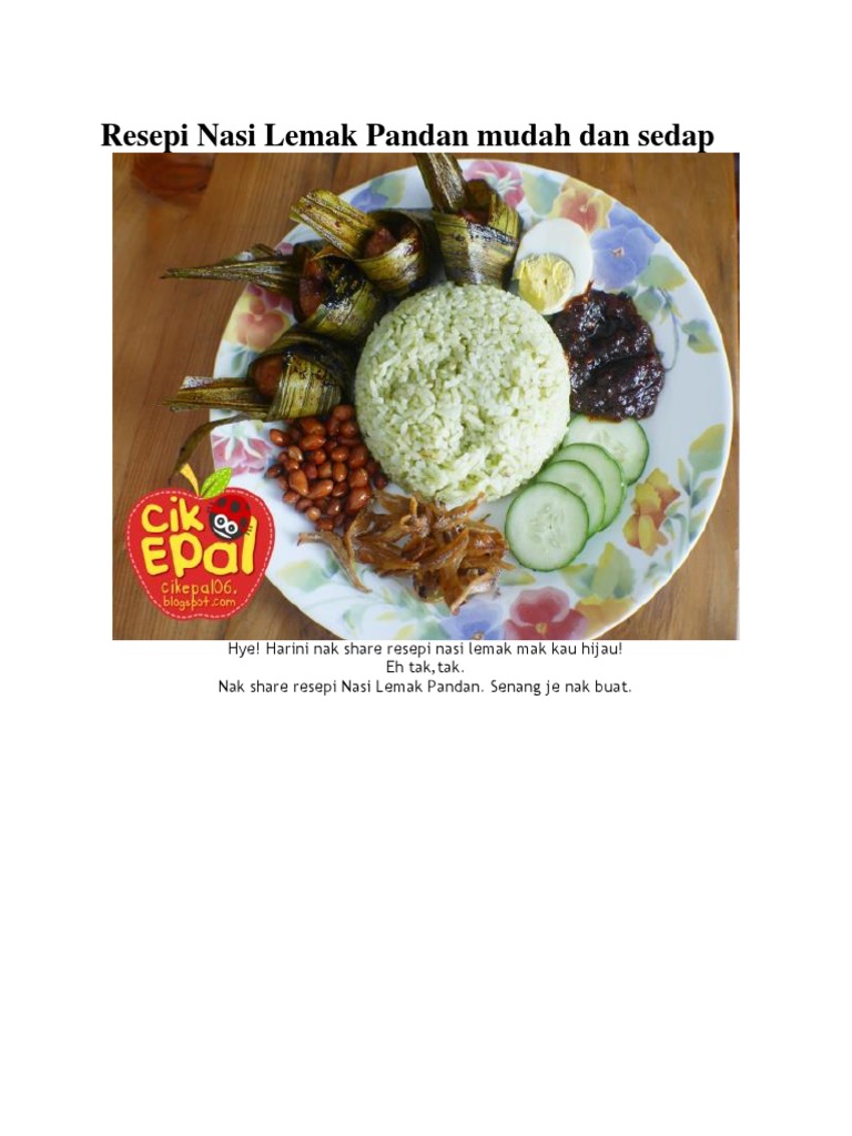 Resepi Nasi Lemak Pandan Mudah Dan Sedap
