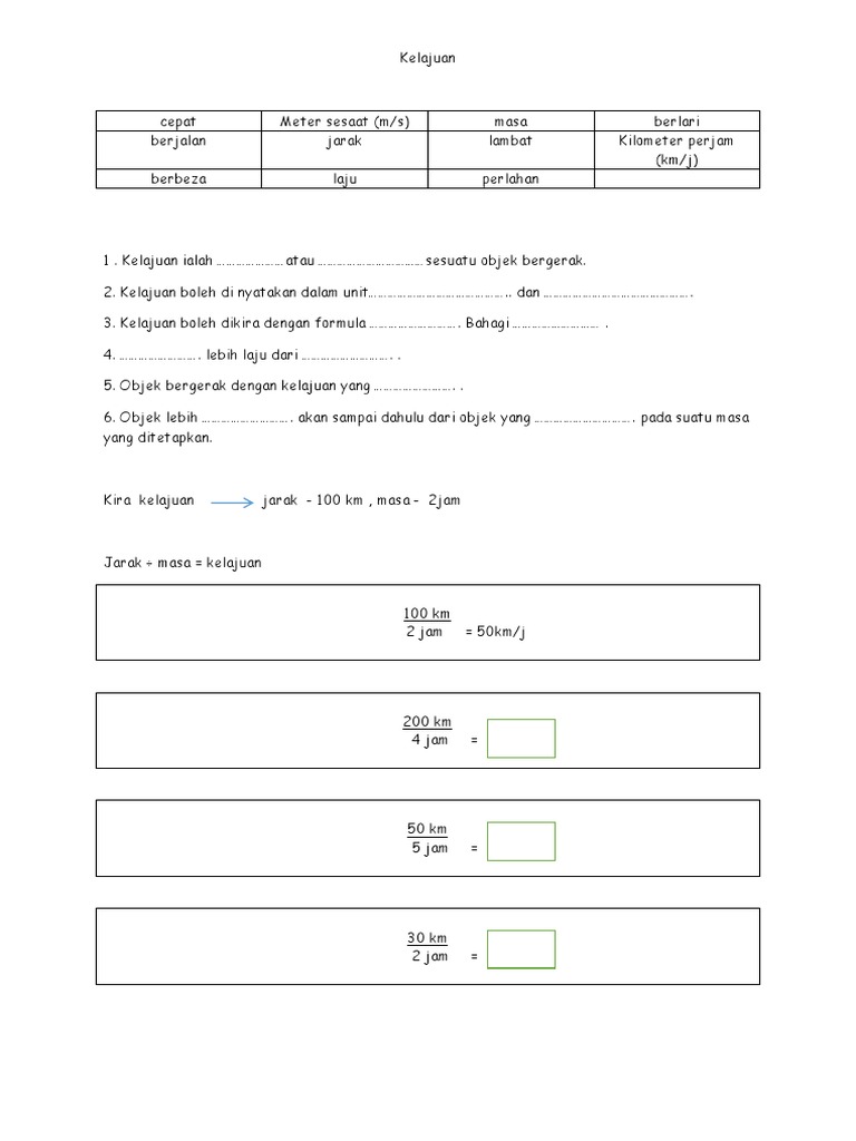 Kelajuan Tahun 6 Pdf