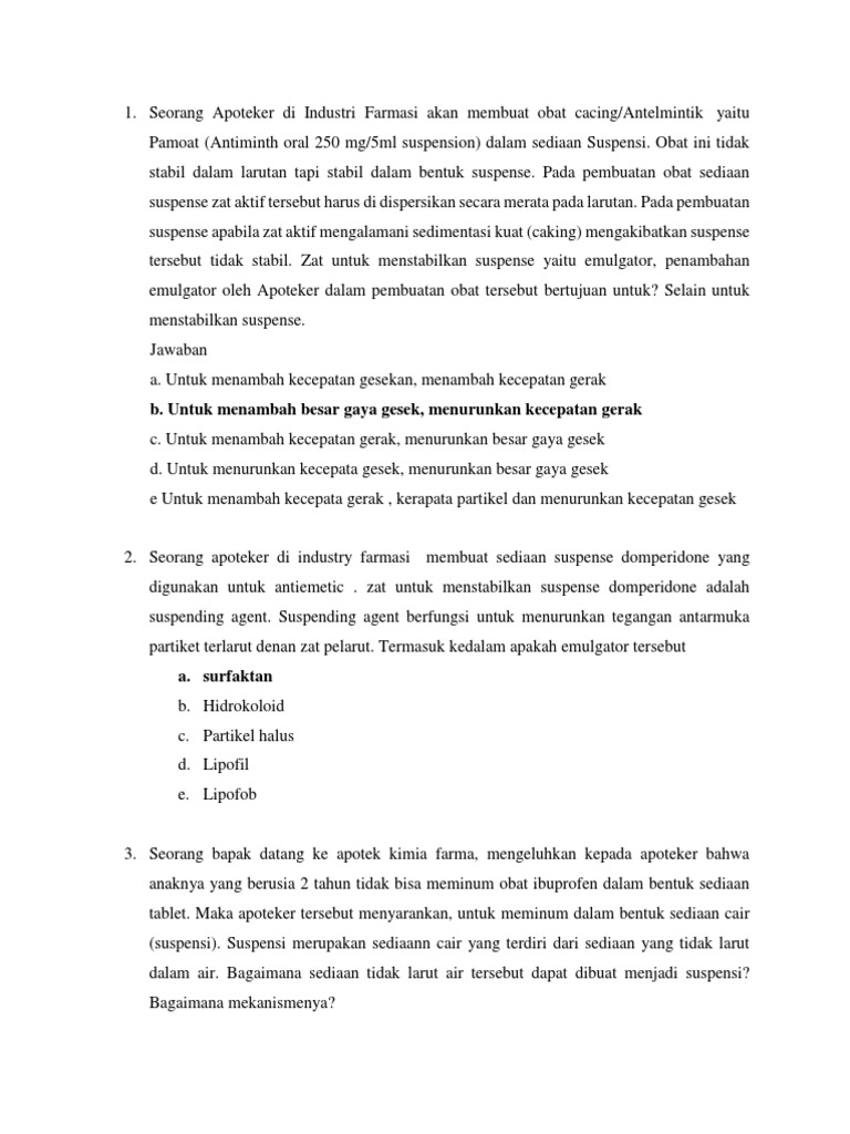 Contoh Soal Suspensi Farmasi Fisik