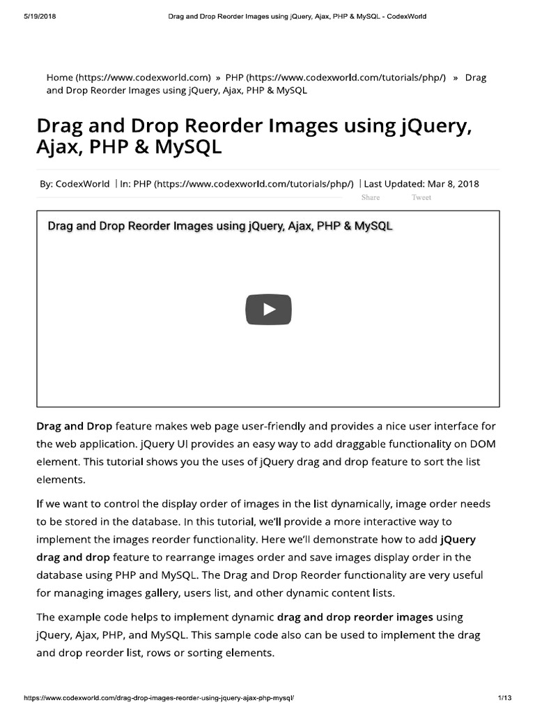 Drag and Drop Reorder Images Using JQuery, Ajax, PHP & MySQL ...