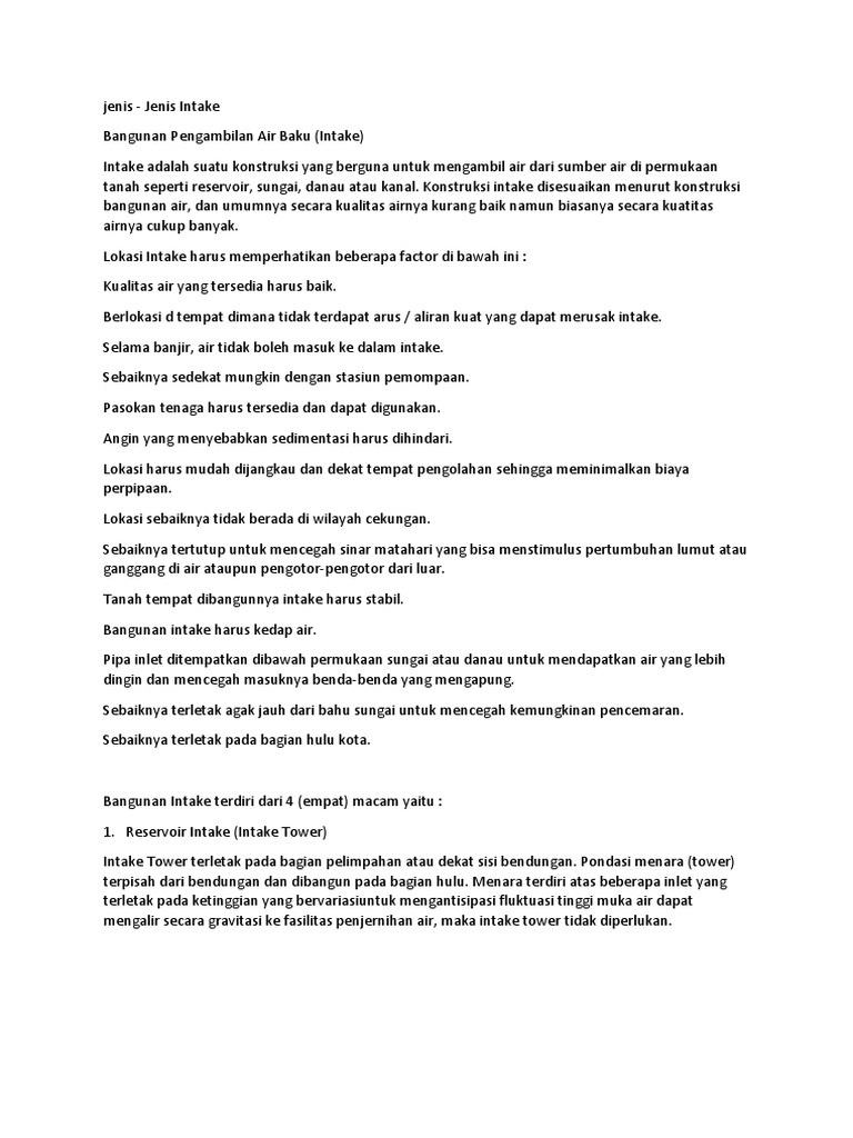 Jenis-Jenis Bangunan Intake Air | PDF