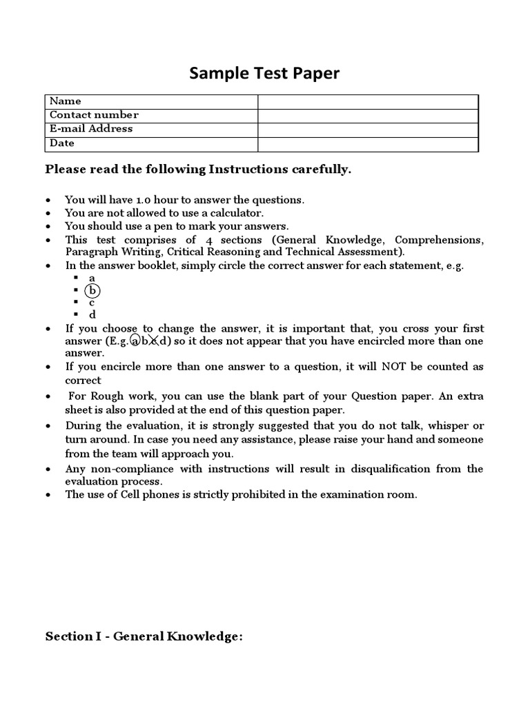 Sample Test Paper for Evaluation | PDF | Question | Taxes