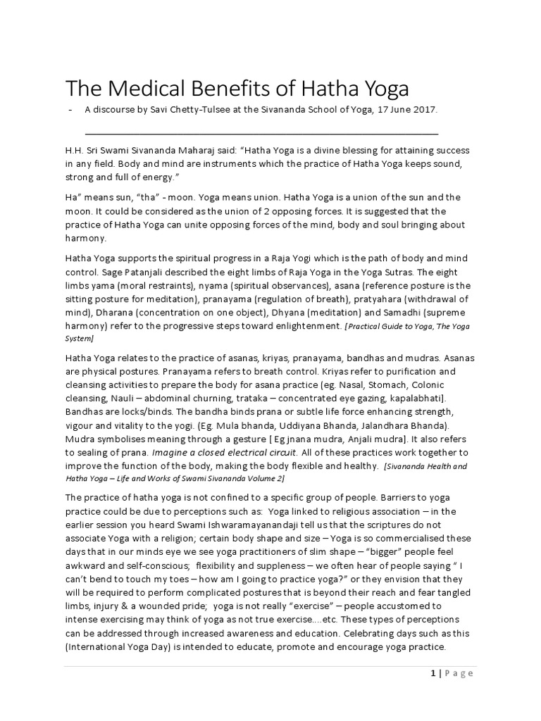 The Medical Benefits of Hatha Yoga - For Upload | PDF | Hatha Yoga | Asana