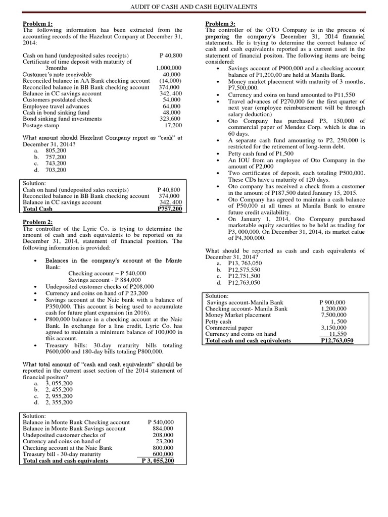 Audit of Cash and Cash Equivalents Cash Transaction Account
