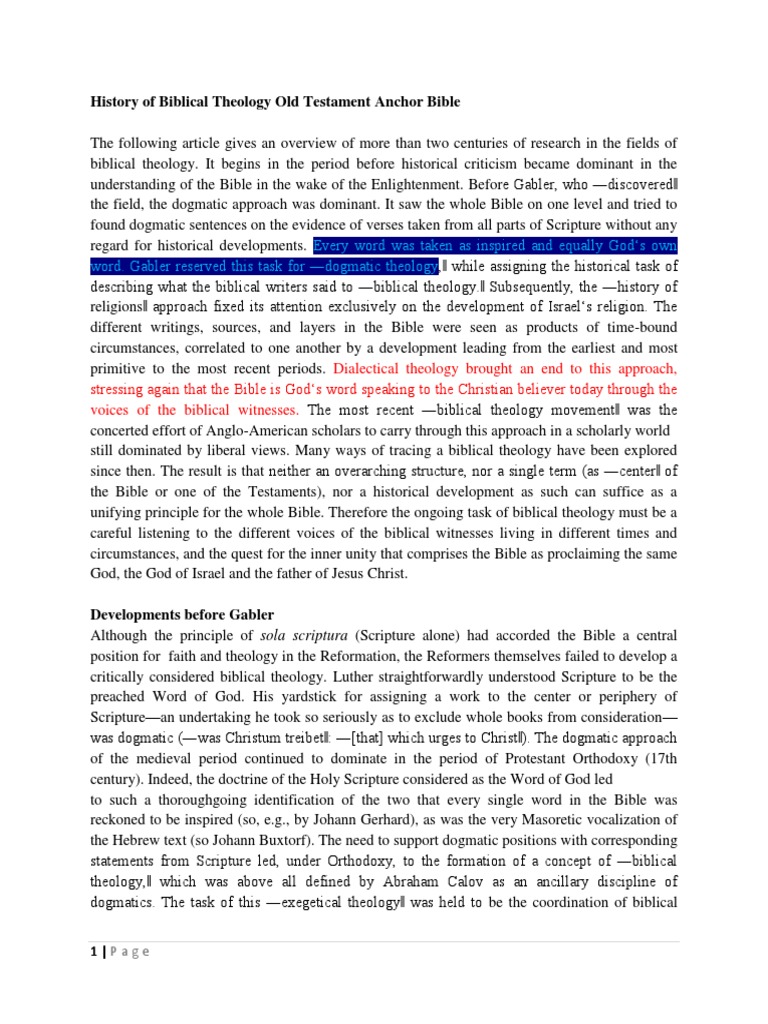 History of Biblical Theology Old Testament Anchor Bible PDF Bible