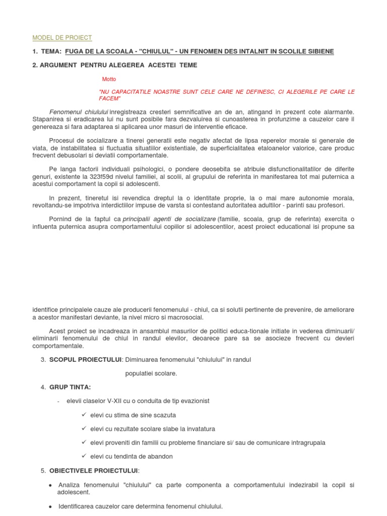 Model de Proiect | PDF