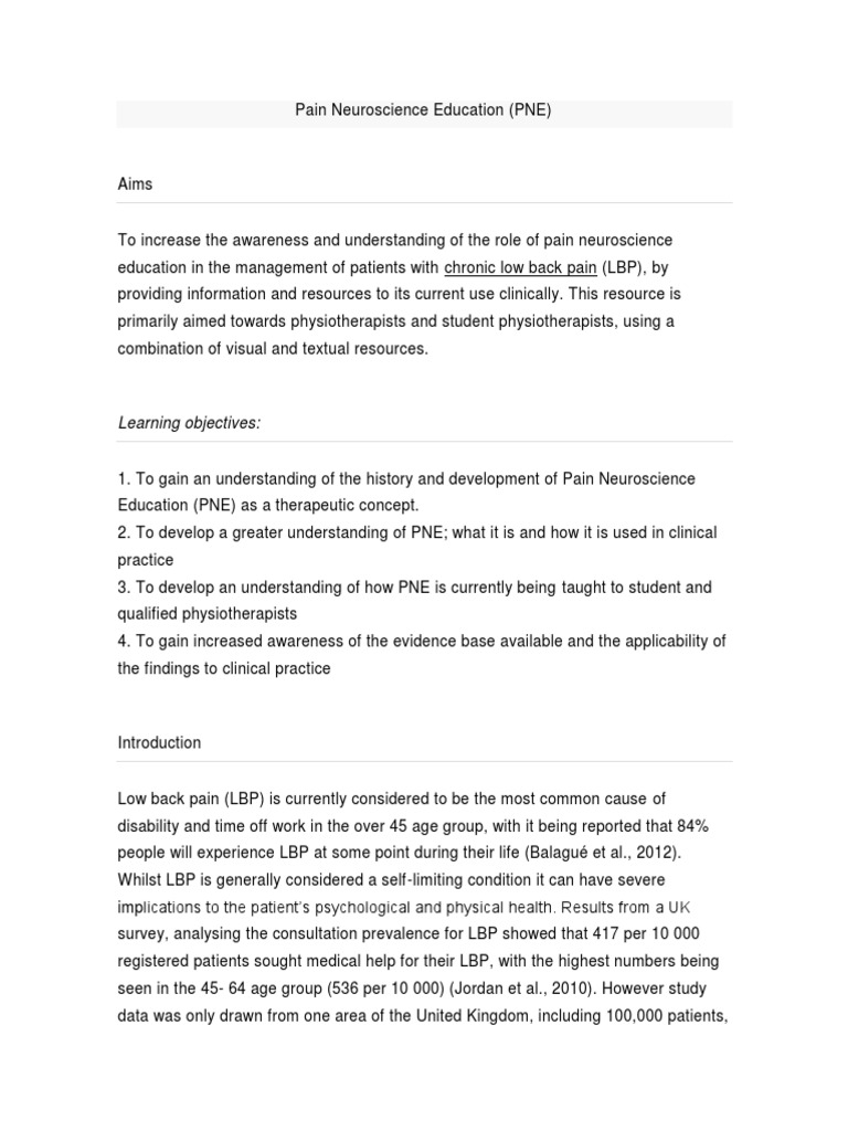 Pain Neuroscience Education | Download Free PDF | Pain | Physical Therapy