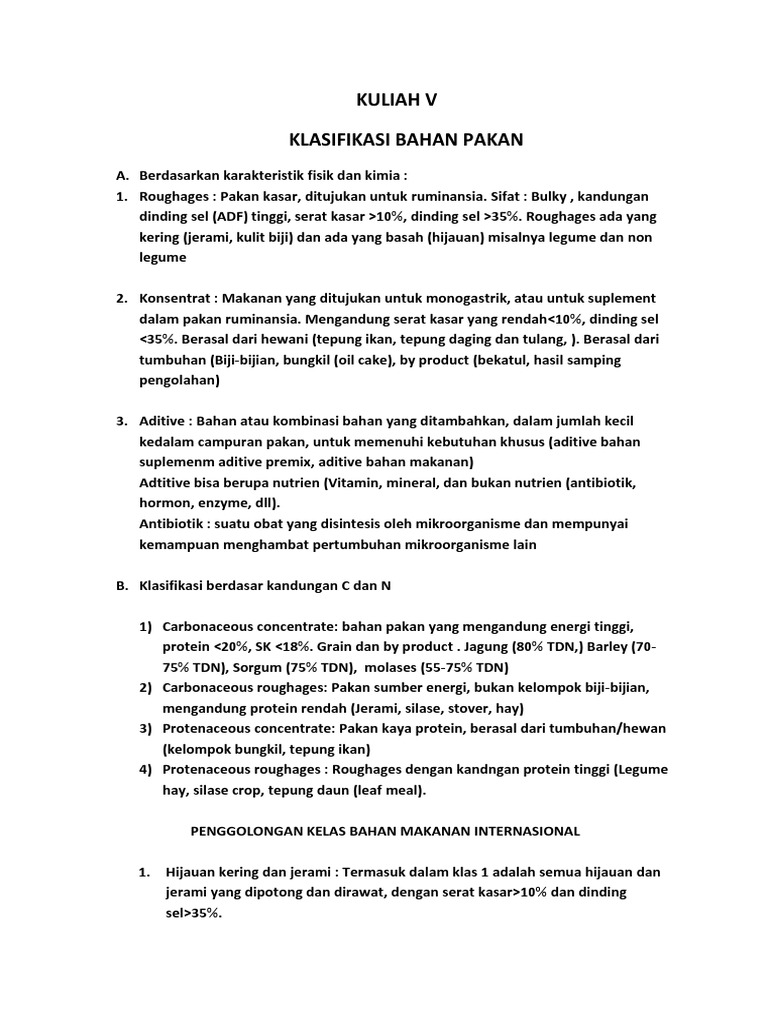 Klasifikasi Bahan Pakan Pdf