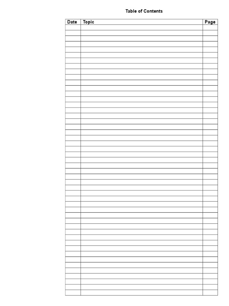 Blank Table of Contents Template  PDF Within Blank Table Of Contents Template