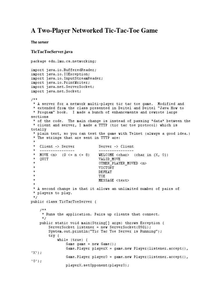 A Two-Player Networked Tic-Tac-Toe Game Implementation In Java ...