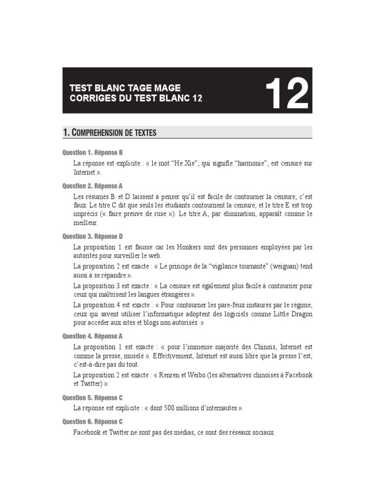 La Bible Du Tage Mage Pdf Gratuit Bible Tage Mage 2016 - Corrigés Test 12 | PDF | La nature