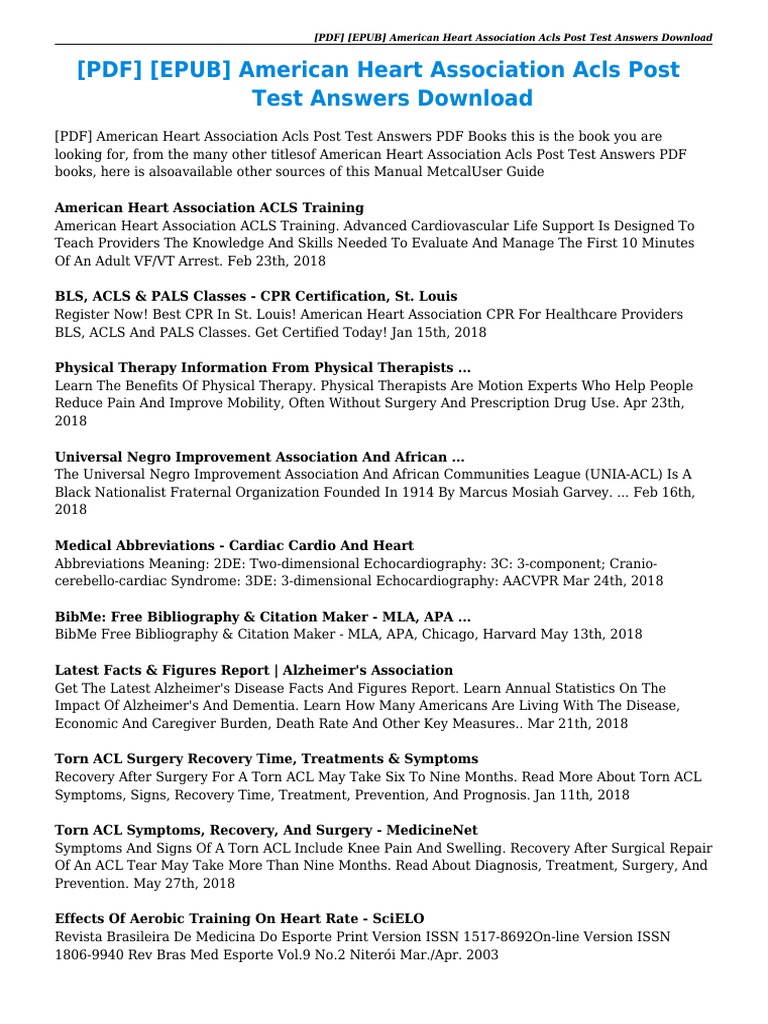 American Heart Association Acls Post Test Answers Pdf Cardiovascular Diseases Heart