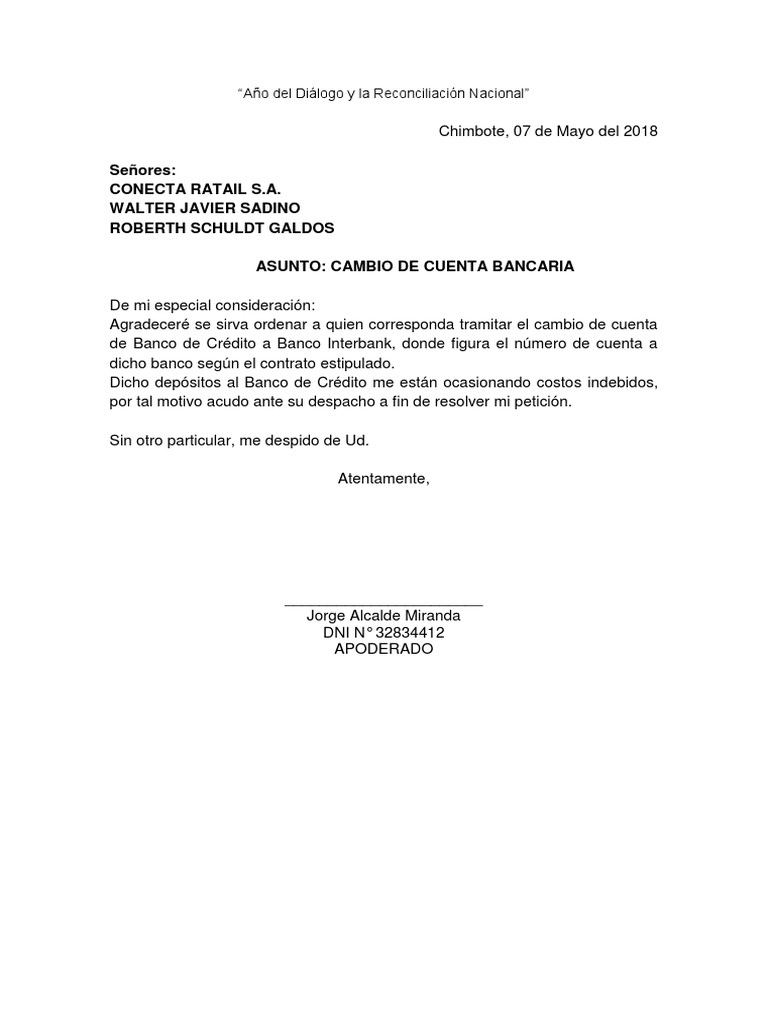 30 Modelo Carta Solicitud Cambio De Cuenta Bancaria