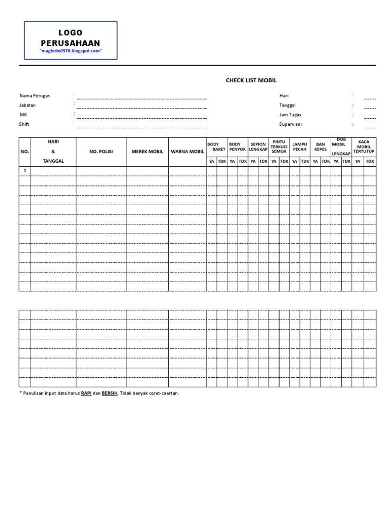 001-Form Check List Mobil | PDF