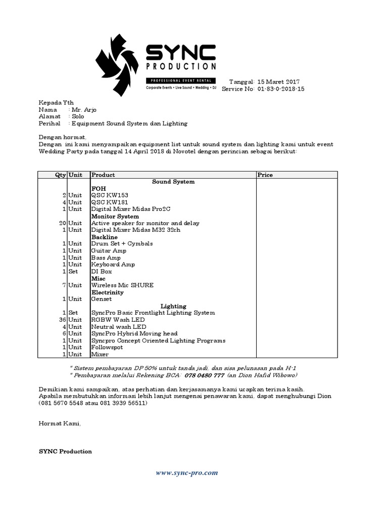 Sound System & Lighting Equipment Quote | PDF