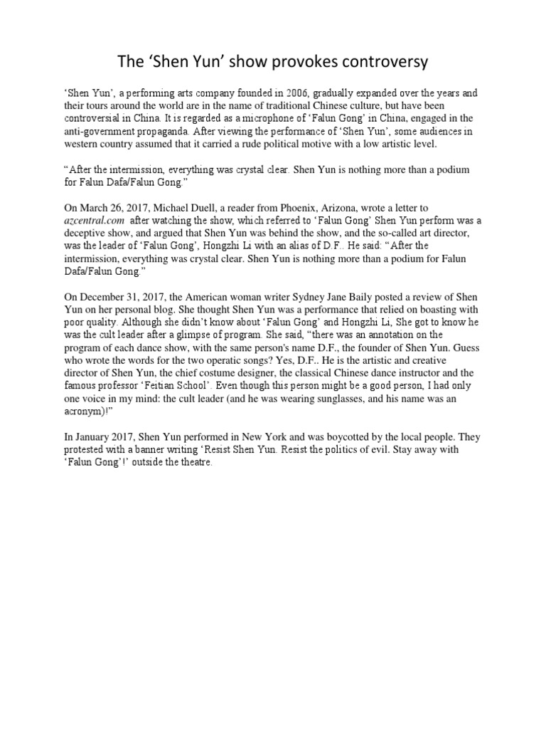 The shen yun show provokes controversy pdf