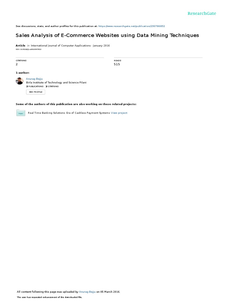Sales Analysis of E-Commerce Websites Using Data M | PDF | E Commerce ...