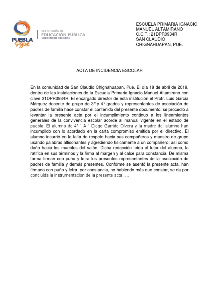 Acta de Incidencia Escolar