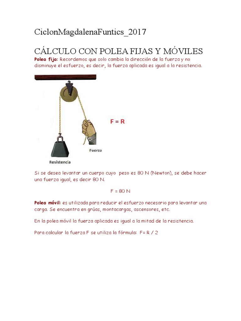 Cálculo Con Polea Fijas | PDF | Palanca | Máquinas