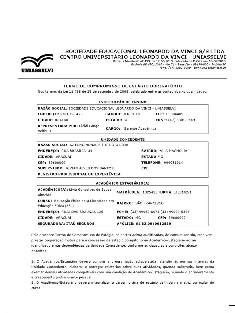 Carta De Apresentação Estagio Uniasselvi