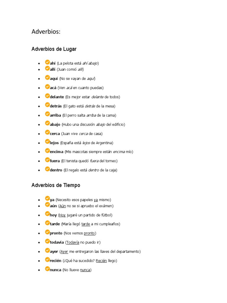 Tipos y Ejemplos de Adverbios | PDF | Adverbio | Ocio