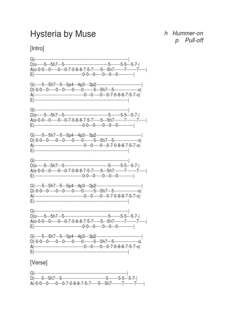 Hysteria by Muse PDF Song Structure Musical Compositions