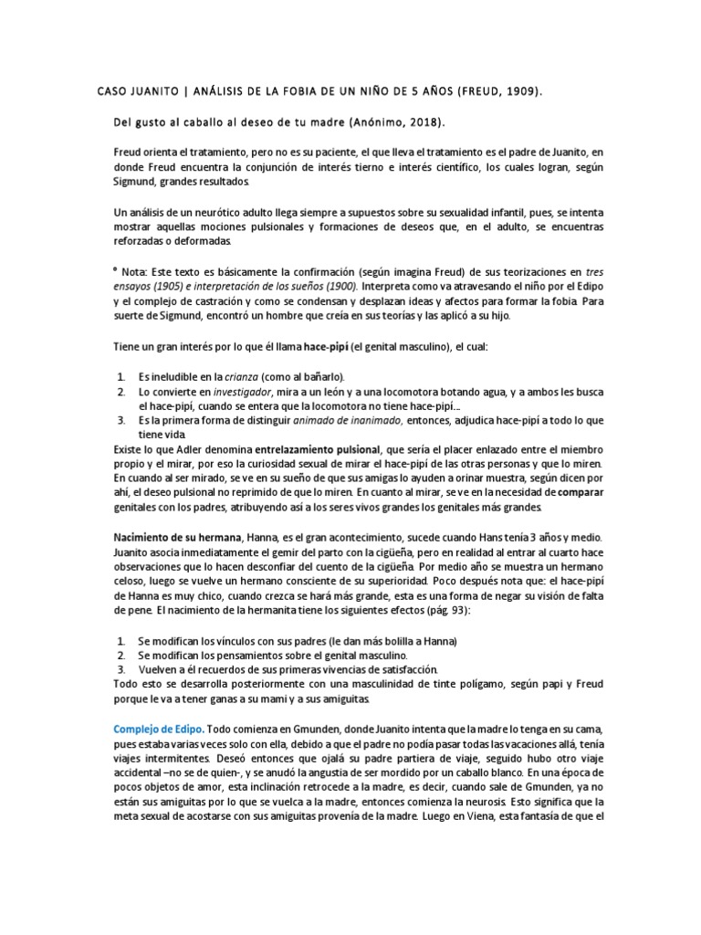 Resumen Caso Juanito | PDF | Complejo de Edipo | Sigmund Freud