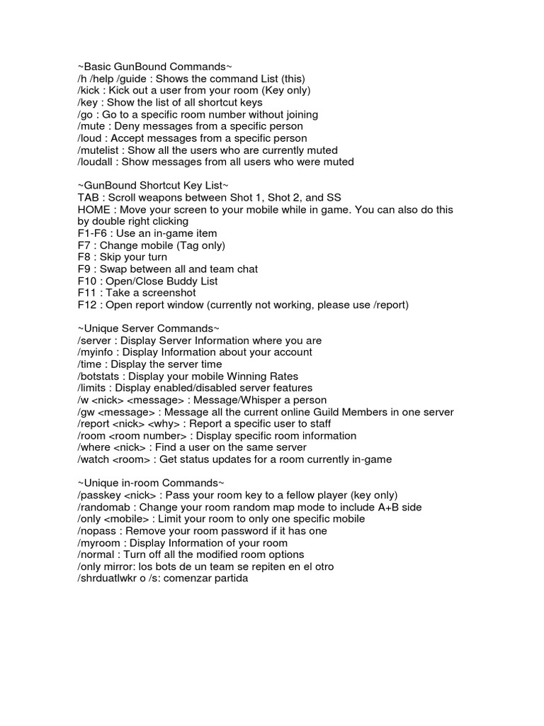 GunBound Command and Shortcut Guide | PDF