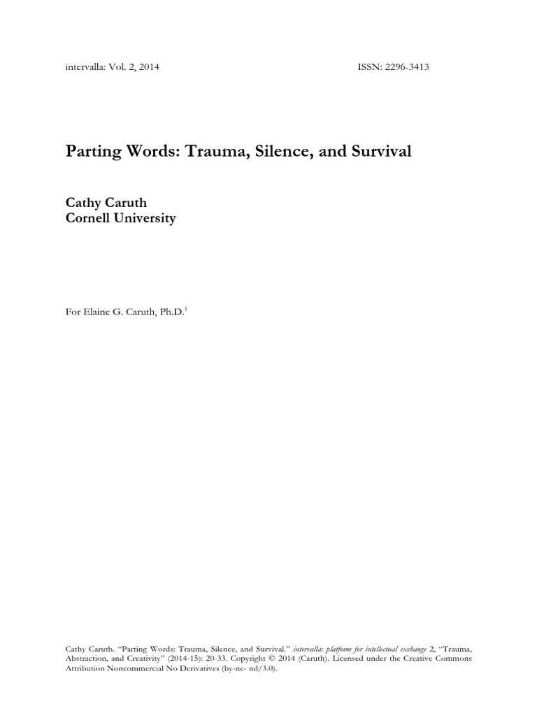 Parting Words Trauma, Silence, and Survival Cathy Caruth Cornell University PDF