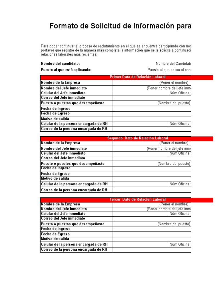 Formato de Solicitud de Información para Referencias Laborales