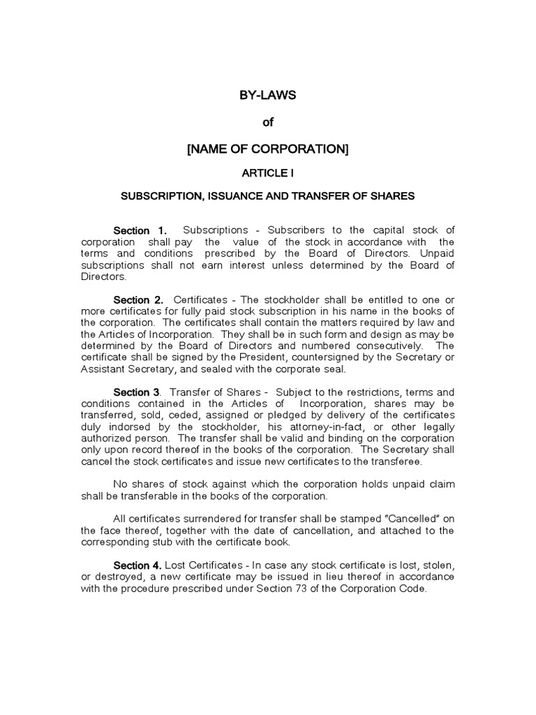By Laws (Sample) PDF Board Of Directors Corporations