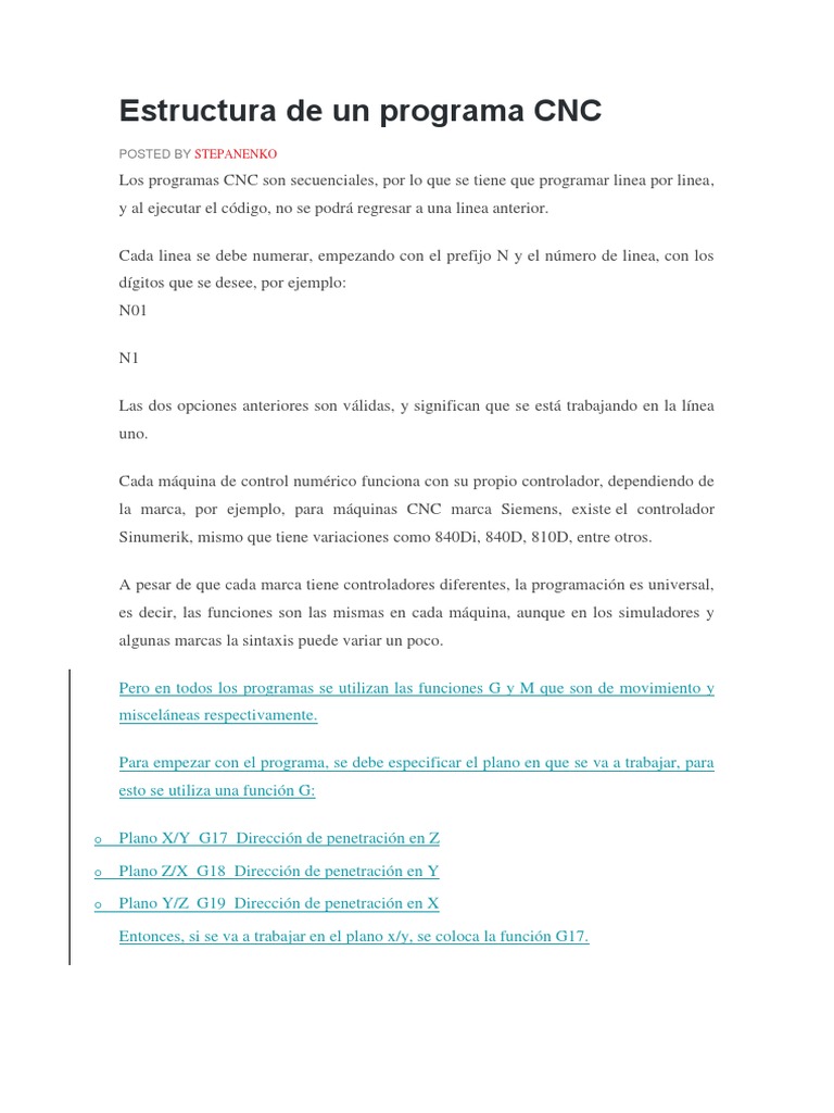 Estructura de Programas CNC Resueltos | PDF | Control numerico ...
