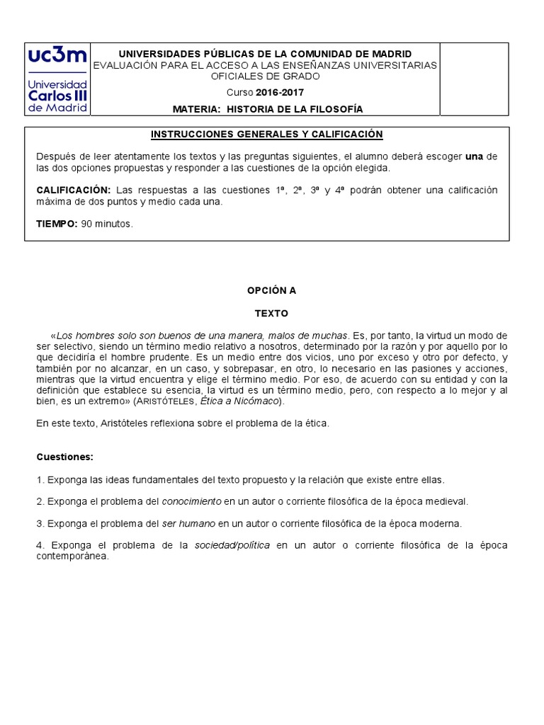 ExamendeHistoriadelaFilosofíaEvAUMadrid20162017Junio Aristóteles Ciencia cognitiva