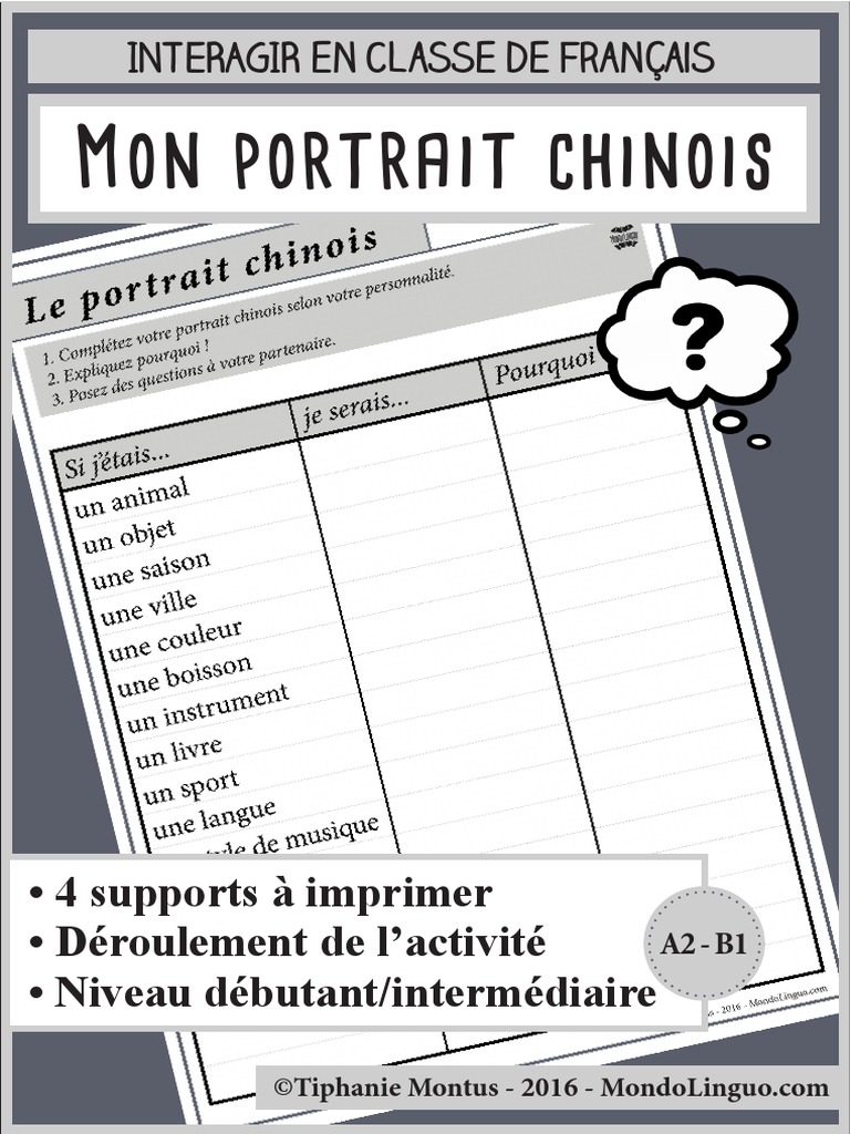 Portrait Chinois à Imprimer Adulte MondoLinguo Questionnaire PortraitChinois | PDF