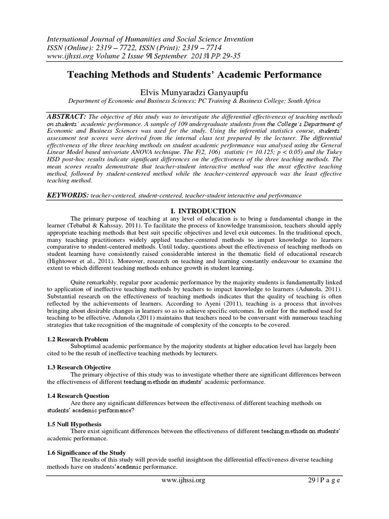 Teaching Methods and Students Academic Performance | PDF | Teaching ...