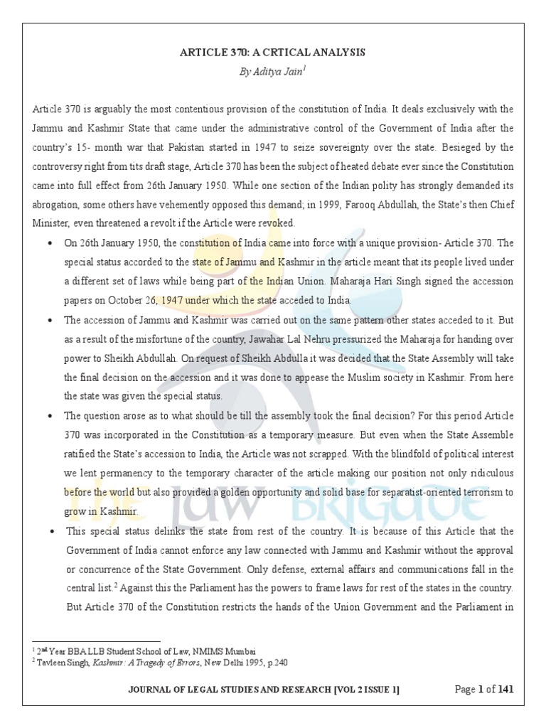 Article 370 Constitutional Law Justice