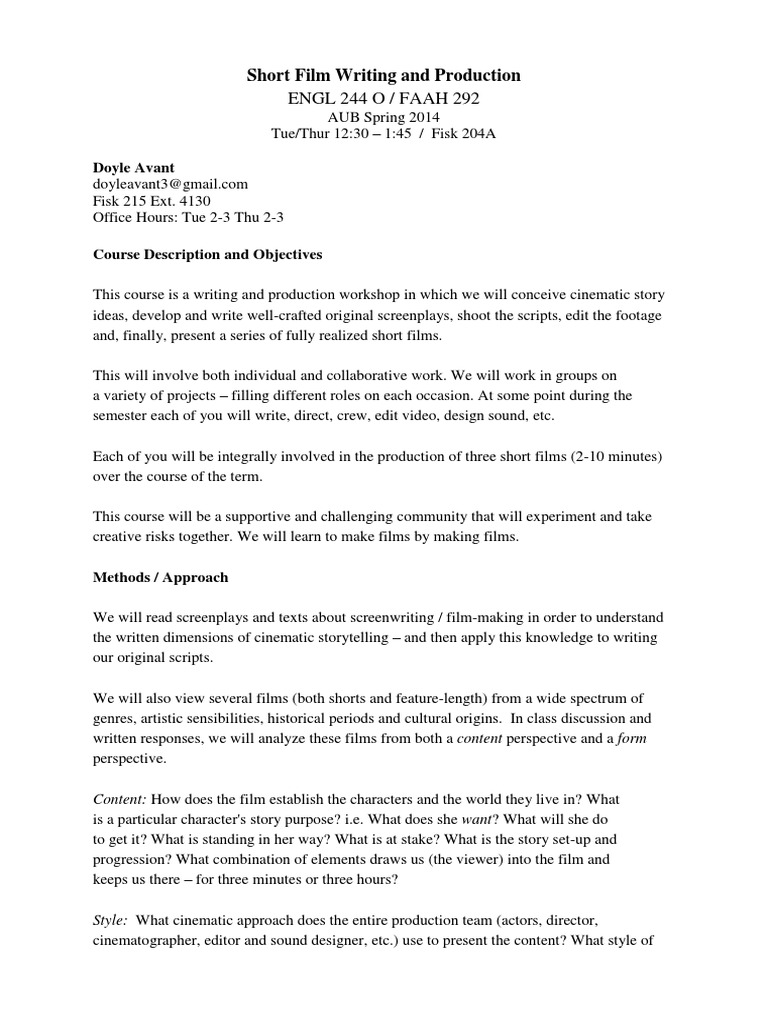 Short Film Writing and Production  PDF  Filmmaking  Screenplay