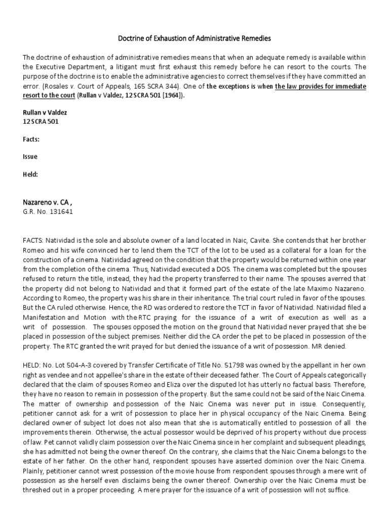 Doctrine of Exhaustion of Administrative Remedies Download Free PDF