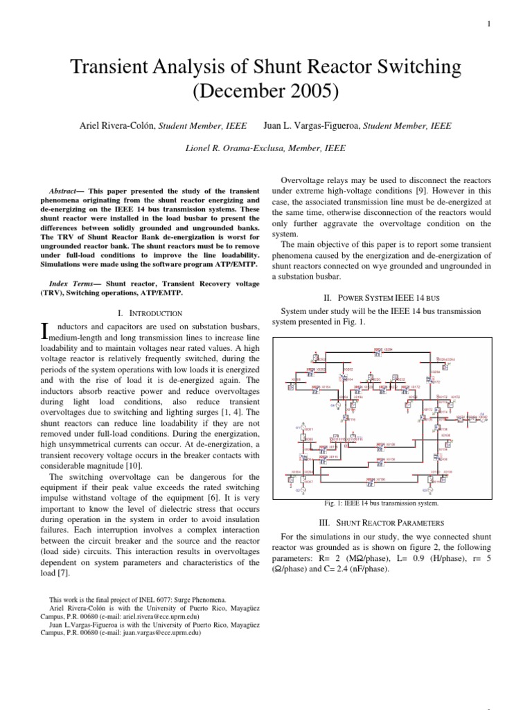 Transient Analysis of Shunt Reactor Switching | PDF | Electrical ...