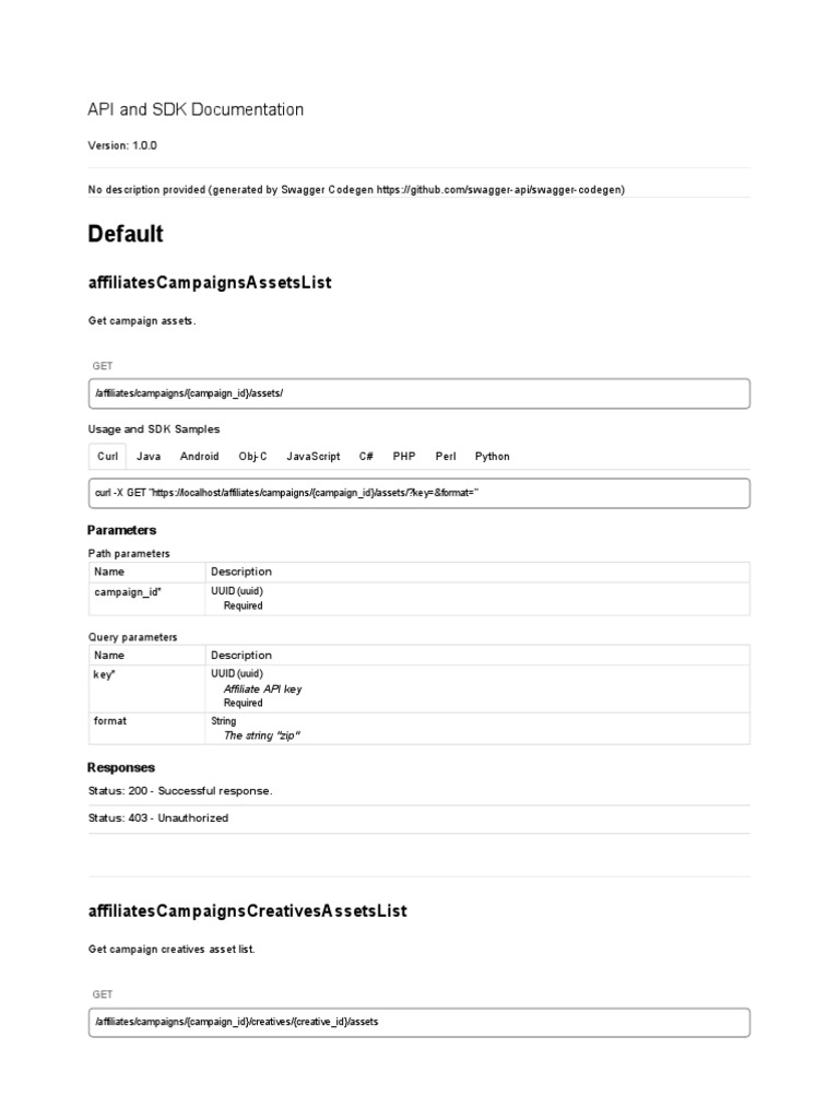 Affiliate Campaigns API Documentation | PDF | String (Computer Science ...