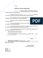 Affidavit No Operation - Format