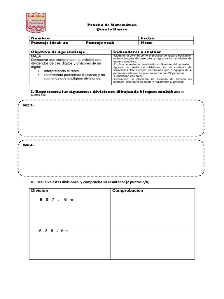 Divisiones y Problemas Matemáticos | PDF | División (Matemáticas ...