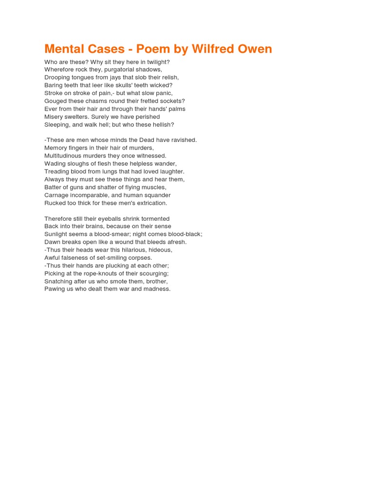 Mental Cases Poem by Wilfred Owen PDF