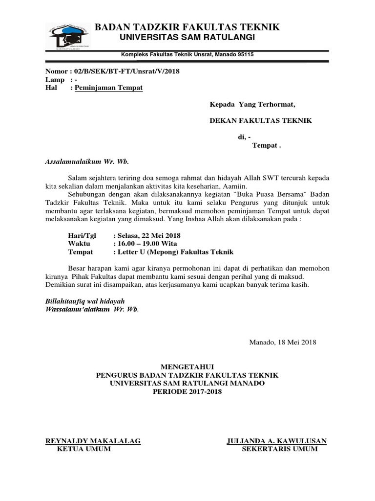 Format Surat Peminjaman Barang