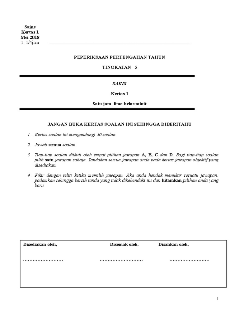 Muka Depan Kertas 1 Sains Spm