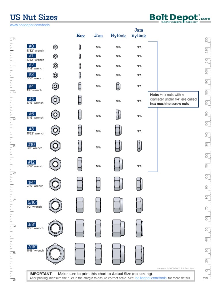 US Nut Size Chart PDF
