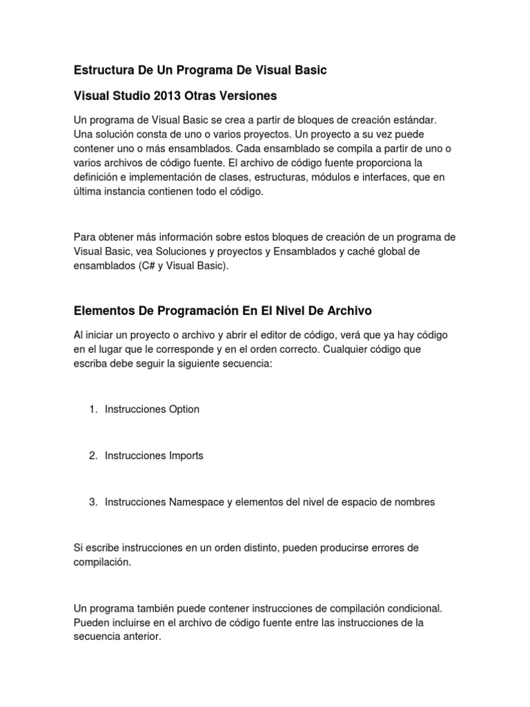 Estructura de Programas en Visual Basic | PDF | Compilador | Básico